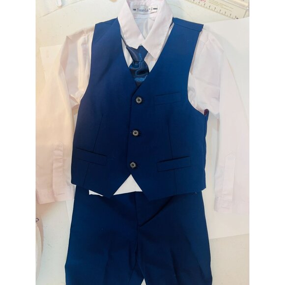 Boys Formal Navy Blue Suit Set VestTie By YuanLu See MeasurementsChristmas